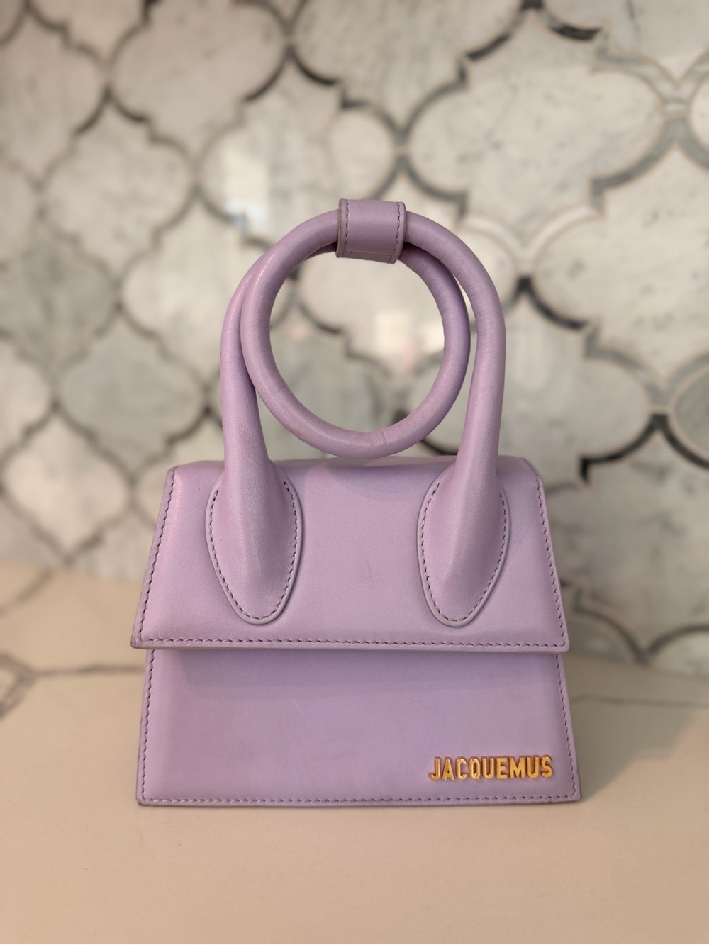 Jacquemus Lilac Mini Top Handle Bag with Gold Logo